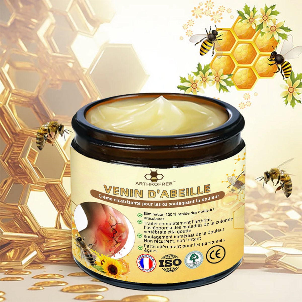 🐝ArthroFree™ Crème de guérison osseuse à soulagement de la douleur au venin d'abeille (Spécialement conçue pour les personnes âgées et recommandée par la Société Française d'Orthopédie et de Traumatologie - SOFCOT)🌸