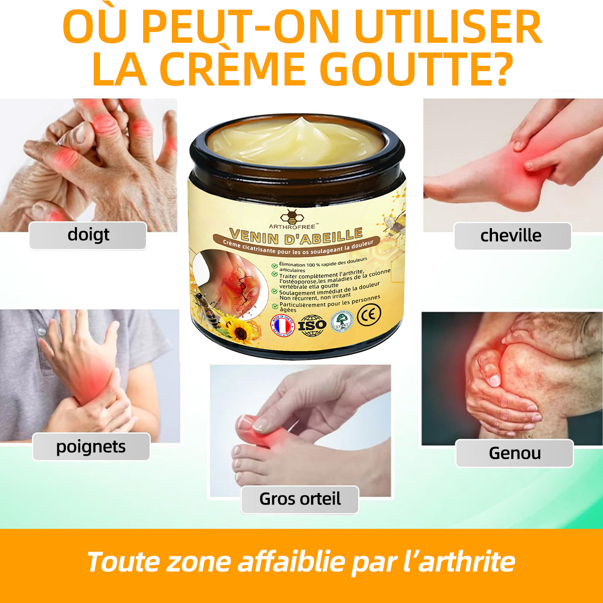 🐝ArthroFree™ Crème de guérison osseuse à soulagement de la douleur au venin d'abeille (Spécialement conçue pour les personnes âgées et recommandée par la Société Française d'Orthopédie et de Traumatologie - SOFCOT)🌸