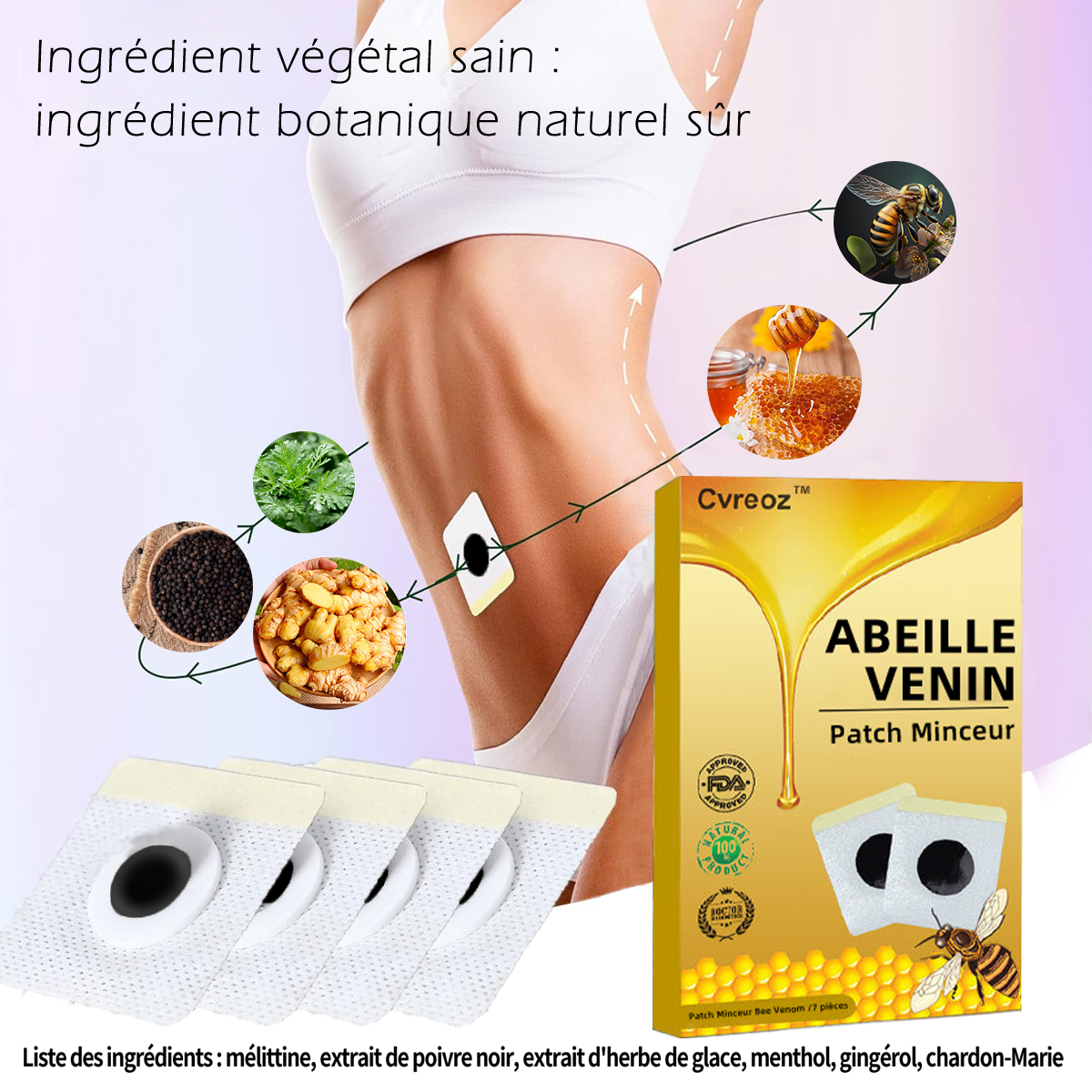 🐝Cvreoz™ Le patch amincissant au venin d'abeille(Pour tous les problèmes lymphatiques et l'obésité)💎